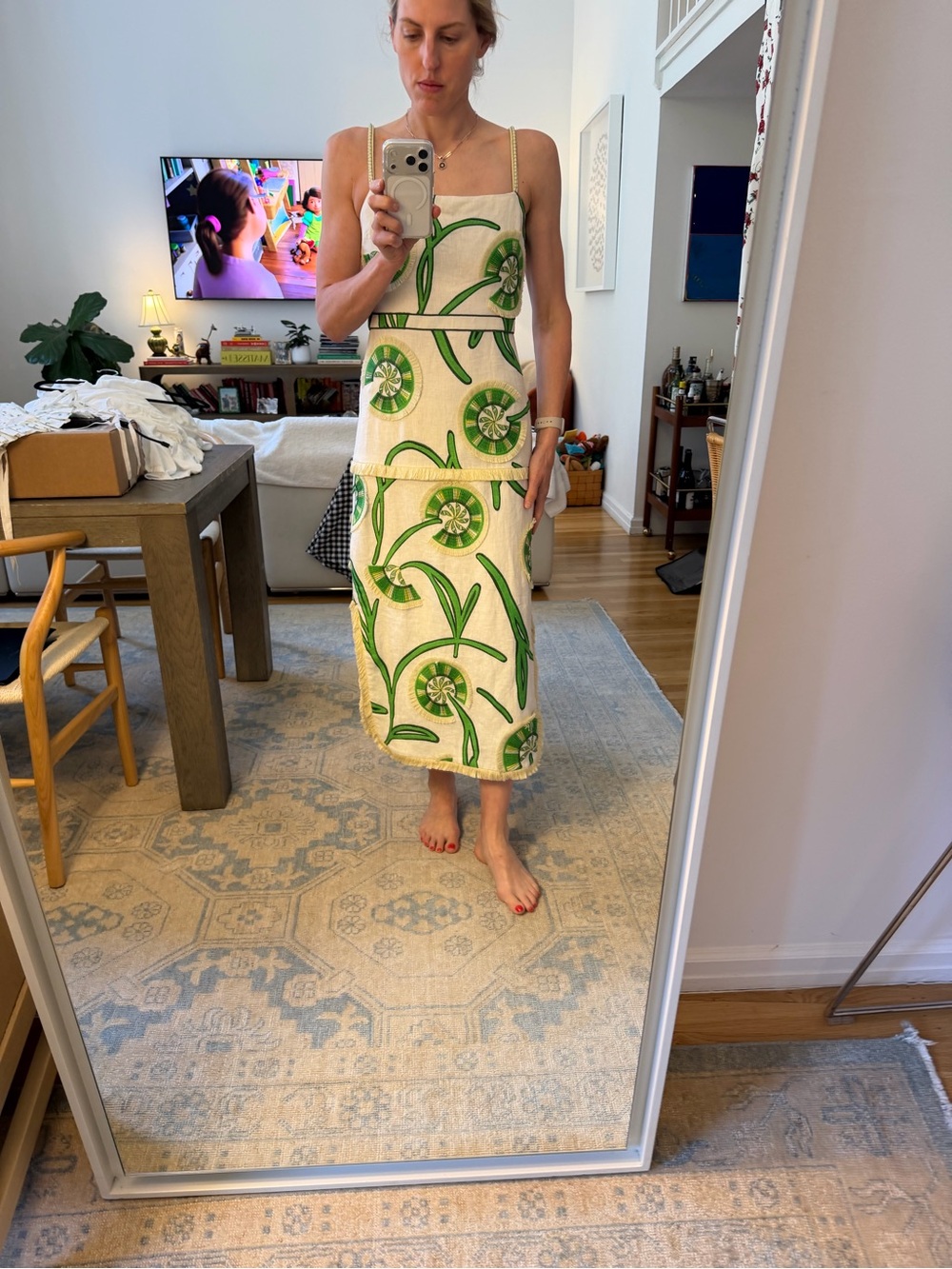 Alexis Cream & Green Floral Linen Slip Dress - Picture 11 of 11
